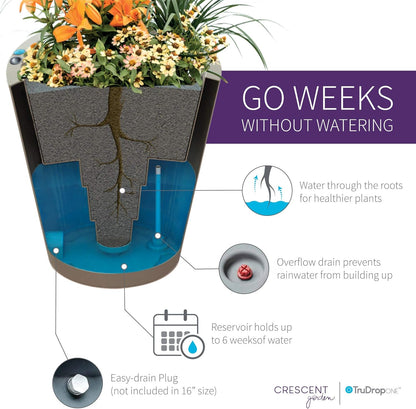 Crescent Garden Dot TruDrop Indoor/Outdoor Planter, Self-Watering Plant Pot, 20 Inches, (Slate)