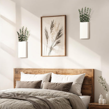 2 Pack Metal Wall Planter Vases Decor with Artificial Eucalyptus, Modern Farmhouse Rustic Hanging Pocket Planters for Indoor Greenery and Flowers, Living Room Bedroom Kitchen Decoration, White