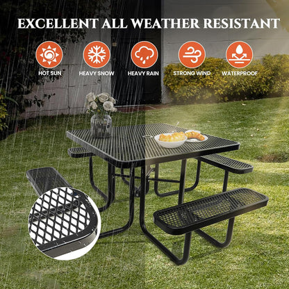 Heavy-Duty Park Bench or Table for Outside - Black Coated Outdoor Furniture Steel Bench, Commercial-Grade Outdoor Benches Weatherproof for Park, Patio, Porch (Black, 46” (Sq. Table))