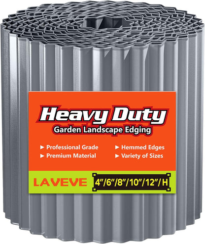 LAVEVE Corrugated Metal Garden Edging 6" x 20Ft, Landscape Edging Border for Lawn, Flower Bed, Garden Fence, Paver Edging (Light Gray)