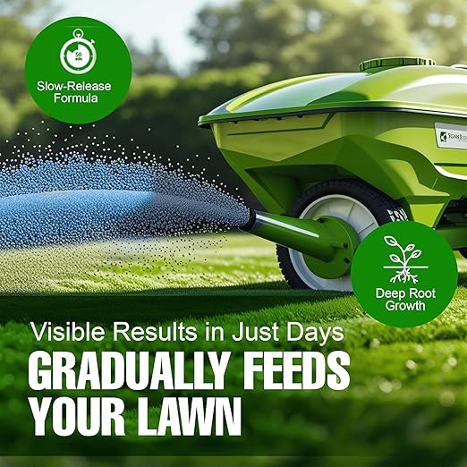 Slow Release Lawn Fertilizer 25-5-10 NPK - 65% Granular Nitrogen Formula for Deep Feeding up to 110 Days - 10kg (22lbs) Bag - Kid & Pet Safe Lawn Care for Lush Green Grass