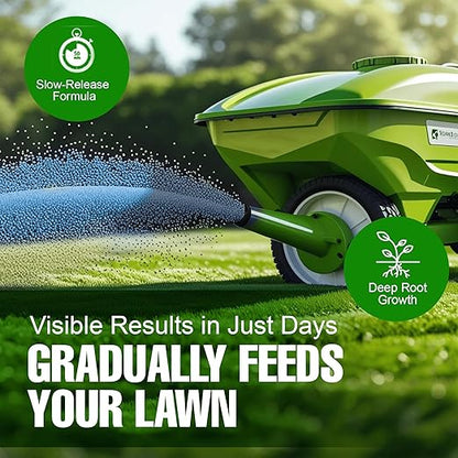 Slow Release Lawn Fertilizer 25-5-10 NPK - 65% Granular Nitrogen Formula for Deep Feeding up to 110 Days - 10kg (22lbs) Bag - Kid & Pet Safe Lawn Care for Lush Green Grass