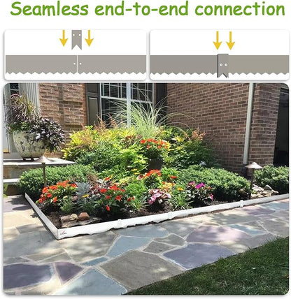 A ANLEOLIFE 6 Pack 40" LX 8" H Galvanized Steel Garden Landscape Edging, Bendable Hammer-in Metal Lawn Border with Gloves and 10 Stakes (20FT Total) (8 inch Tall, Antique White)