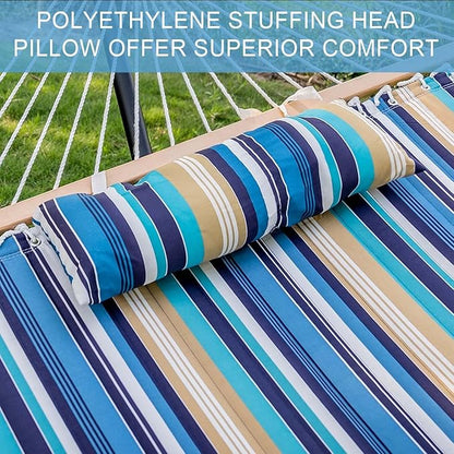 Lazy Daze Hammocks 12 FT Quilted Fabric Double Hammock with Spreader Bars and Detachable Pillow, 450lbs Weight Capacity