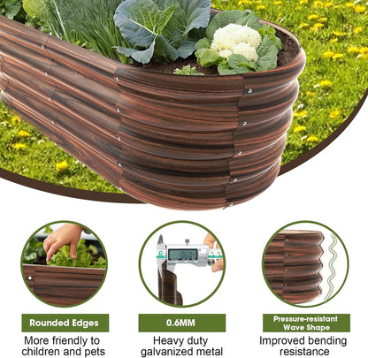 4x2ft Oval Galvanized Raised Garden Bed Kits 16" Tall Outdoor Large Metal Modular Planter Box 9-in-1 Raised Beds for Gardening,Vegetables,Fruits,Flowers & Herbs (Brown)