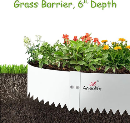 A ANLEOLIFE 6 Pack 40" LX 6" H Galvanized Steel Garden Landscape Edging, Bendable Hammer-in Metal Lawn Border with Gloves and 10 Stakes (20FT Total) (6 inch Tall, Antique White)