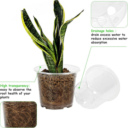 60 Pack 6 Inch Clear Nursery Pots with Drainage Holes, Transparent Plastic Plant Pots, Reinforced Seed Starter Garden Flower Pots, Comes with 50pcs Plant Labels