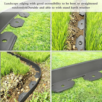 33FT Landscape Edging, 4 in Tall Garden Edging Borders with 30 Spikes,Flexible Lawn Edging Kit Plastic Mini Fence Borders for Grass Flower Beds, Pavement,Yard -Grey