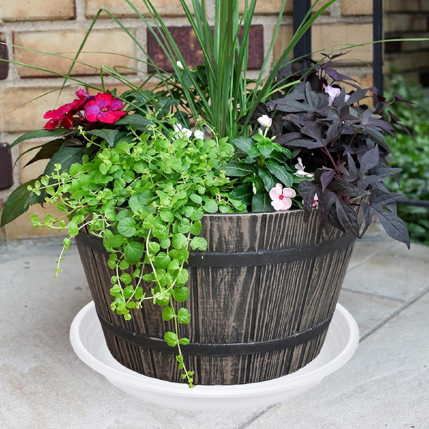 2 Pack of 16 inch Plant Saucer, Large Plant Tray, Heavy Sturdy Plant Drainage Tray for Indoors, Bird Bath Bowls, Sturdy Plastic Pot Tray for Planter (White)