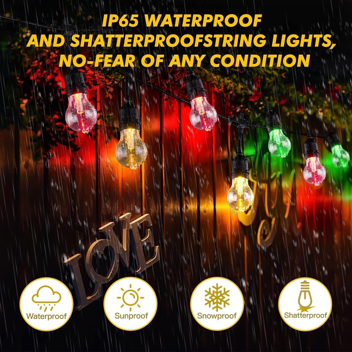 Auroraworld RGB Solar String Lights, 144FT Patio Lights， Commercial String Lights for Garden