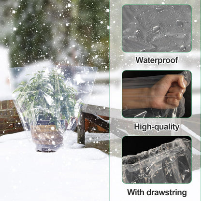 ANPHSIN 6 Pcs Winter Plant Cover Freeze Protection - 23.6" x 31.5" Plastic Plant Frost Bags with Drawstring, Transparent Waterproof Plant Shelter Coverings for Outdoors Garden Potted Plants