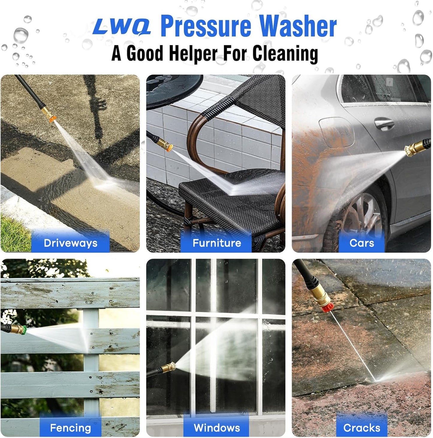 Pressure Washer, Power Washer with 4 Quick Connect Nozzles, High Pressure Cleaning Machine with Foam Cannon for Cars/Fences/Driveways/Patios/Home Cleaning, Blue