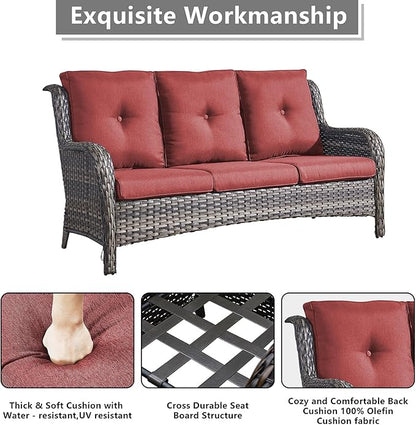 Rilyson Wicker Patio Furniture Chairs Set - 8 Piece Rattan Outdoor Patio Sectional Conversation Sets with Sofa,4 Armrest Chairs,1 Coffee Table and 2 Ottomans for Porch Deck Garden(Mixed Grey/Red)