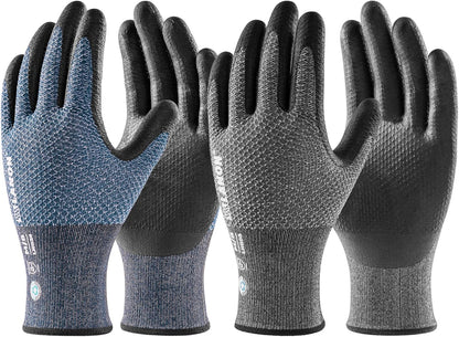 LANON Gardening Gloves for Men Women, 2 Pairs Nitrile Coated Garden Gloves with Grip, Breathable B.COMB AIR Technique, Dusty Olive & Bluebird, Medium