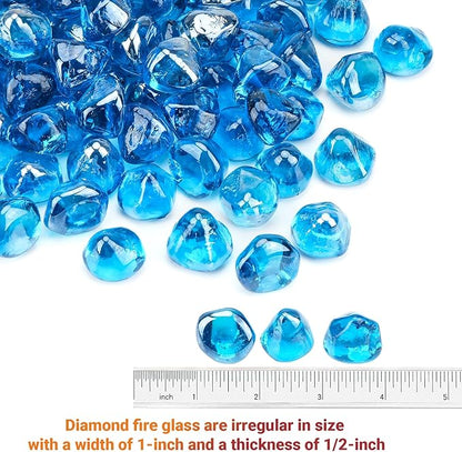 Skyflame 10-Pound Fire Glass Diamonds for Fire Pit Fireplace Landscaping, 1/2 Inch Reflective Glass Fire-Diamonds, Caribbean Blue