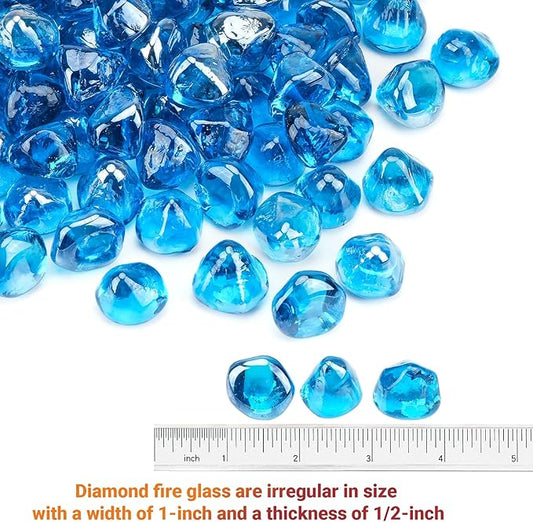 Skyflame 10-Pound Fire Glass Diamonds for Fire Pit Fireplace Landscaping, 1/2 Inch Reflective Glass Fire-Diamonds, Caribbean Blue