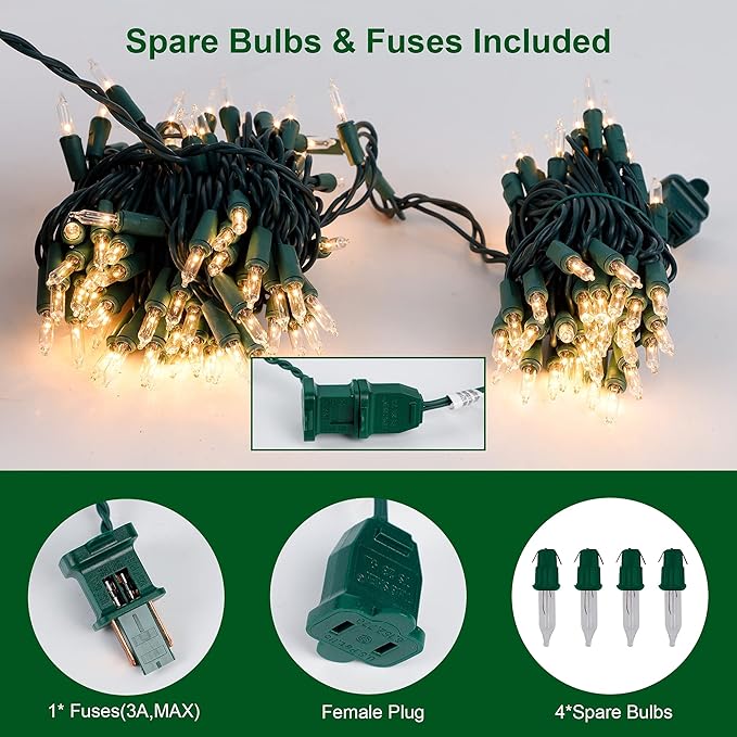 Christmas Lights, 150 Count 29 FT Christmas Mini String Lights, Green Wire Fairy Light, 120V UL Certified Connectable Xmas Tree Light for Patio, Holiday, Party, Outdoor Indoor Decoration, Warm White