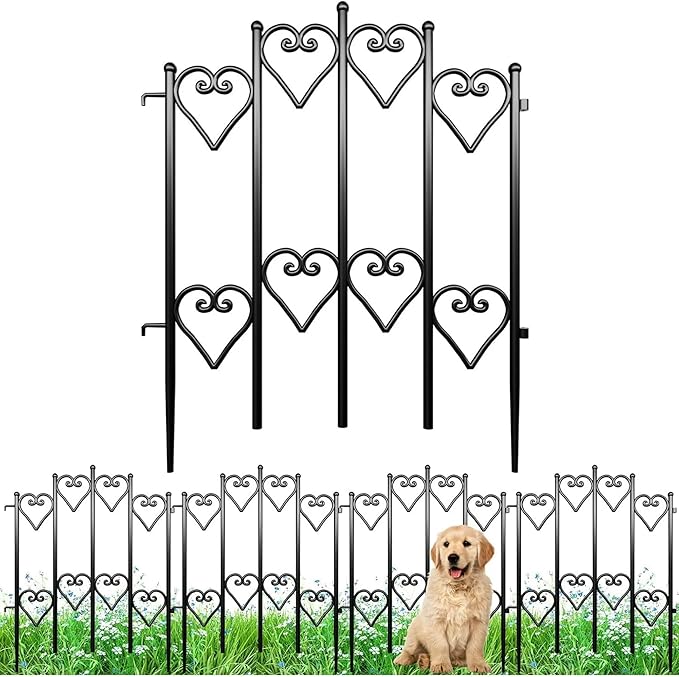AMAGABELI GARDEN & HOME 5 Panel 27in(H)×9ft(L) Decorative Garden Fences and Borders for Dogs No Dig Rustproof Metal Fence Panels Garden Edging Animal Barrier Fencing for Flower Bed Yard Patio