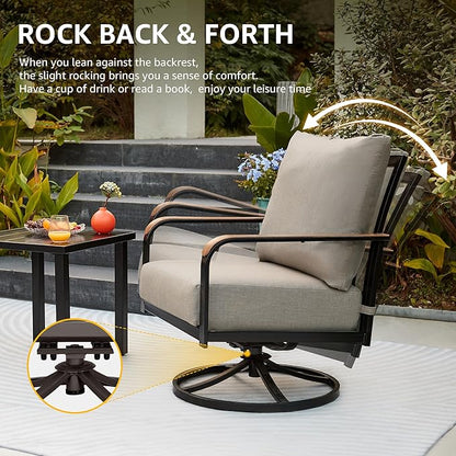 NATURAL EXPRESSIONS Outdoor Bistro Set, 3 Piece Swivel Glider Rocking Chairs Patio Conversation Furniture Set with 2 Rockers, 1 Metal Table and 6" Thick Cushions for Backyard, Porch, Balcony, 350lbs.