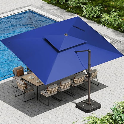 10 X 13 FT Cantilever Patio Umbrella Outdoor Heavy Duty Double Top Windproof Rectangle Offset Umbrellas with 360-degree Rotation for Pool Deck Backyard, Navy