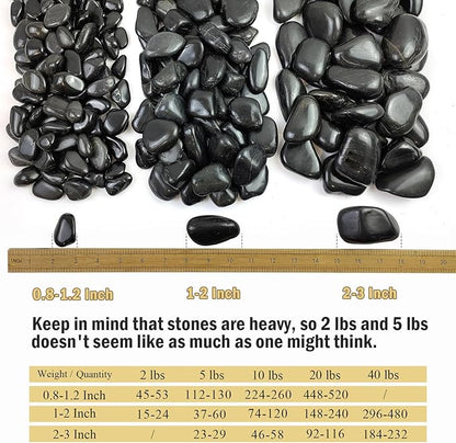 2 lbs Black Pebbles for Indoor Plants, 1-2 Inch Small Bag Black Stones. Decorative River Rocks for Plants, Landscaping, Vase Fillers and Outdoor Garden