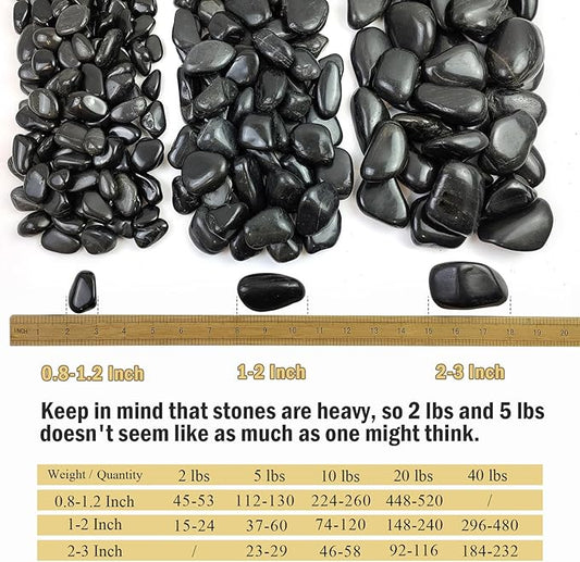 2 lbs Black Pebbles for Indoor Plants, 1-2 Inch Small Bag Black Stones. Decorative River Rocks for Plants, Landscaping, Vase Fillers and Outdoor Garden