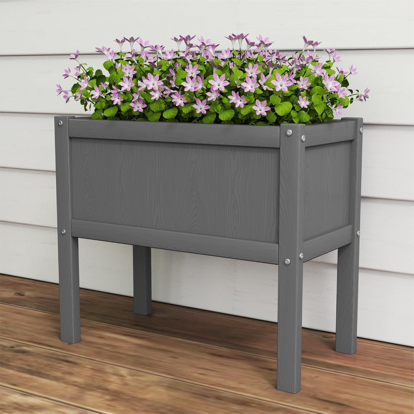 Raised Garden Bed with Drainage Hole Waterproof HDPE Elevated Planter Box with Legs Stable and Durable to Plant Herb Vegetable Flower,Patio,Balcony Outdoors/Indoors Gray