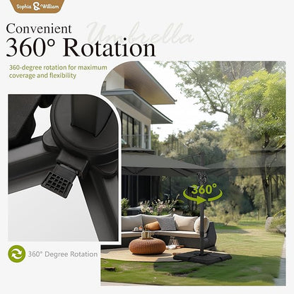 Sophia & William Cantilever Patio Umbrella 12ft, Offset Large Outdoor Umbrellas with 360°Rotation, Heavy Duty Hydraulic Double Umbrella for Garden Pool Backyard, Grey (no base)