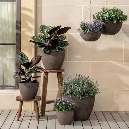 LA JOLIE MUSE 14.2/11.3/8.6 Inch Large Planters,Indoor/Outdoor Round Planters Set of 3,New Iron Plant Container with Drain Holes,Tree Flower Plant Pots for Patio and Deck