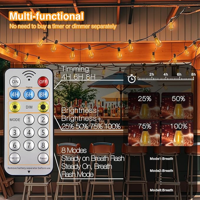 DAYBETTER 150ft Solar String Lights Outdoor waterproof-75 Bulbs Outdoor String Lights Solar Powered with 7W Solar Panel, 12+ Hours Runtime & IP65 Weatherproof for Backyard, Wedding, Camping