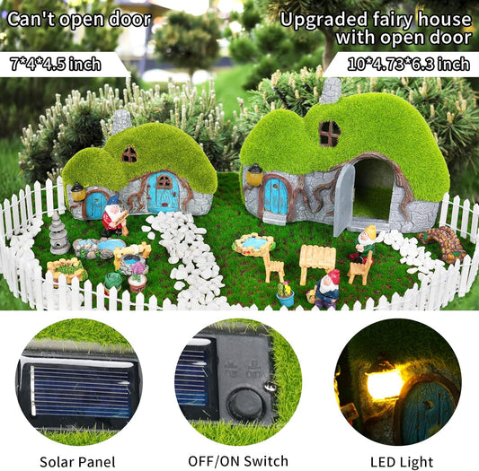 Garden Statues Outdoor Decor - Fairy House with Waterproof Solar Lights Resin Figurines for Yard Lawn Porch Outside Ornament or Garden Gift