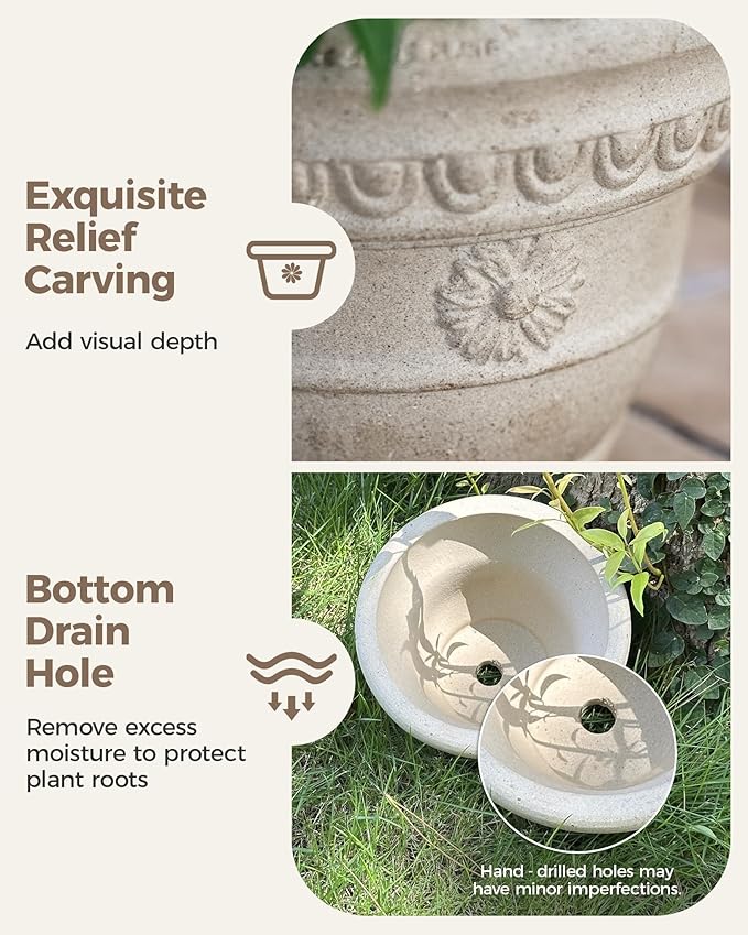 Bamworld 7 Inch Plant Pots for Indoor Outdoor Plants Embossed Flower Pots with Drainage Unglazed Porous Ceramic Planter Pot for Plants Clay Pot for Succulent Room & Office Decor