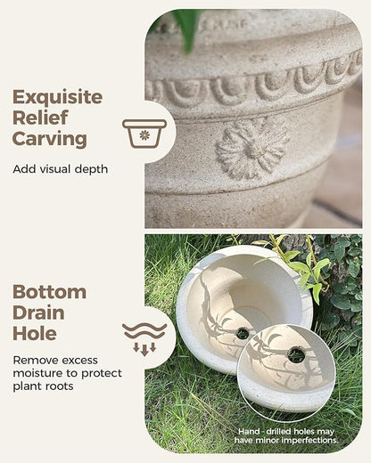 Bamworld 7 Inch Plant Pots for Indoor Outdoor Plants Embossed Flower Pots with Drainage Unglazed Porous Ceramic Planter Pot for Plants Clay Pot for Succulent Room & Office Decor