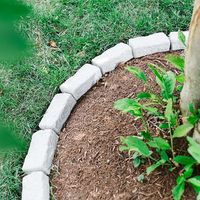 Beuta Landscape Edging | Garden Edging Border | Faux Stone Bricks for Lawn edging, Flower beds, Pathways & Yard Edging– 10 Packs | Each Section Has 6 Bricks 48"L x 4"W x 2.25"H | 30 Spikes |Limewash
