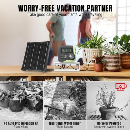 Raddy WS-1 Drip Irrigation Kit, 5W Solar Powered Automatic Watering System, Easy DIY Water Timer for Plants on The Balcony, Gardens, and Green House, Supported 15 Pots