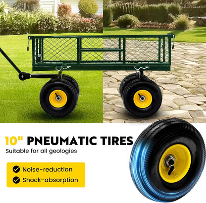 Steel Garden Cart, 2-in-1 Heavy Duty Utility Wagon 900 LBS Capacity Carts with Removable Mesh Sides to Convert into Flatbed, 240° U-Turn 10" Pneumatic Tires Garden Wagon for Lawn Camping Farm Yard
