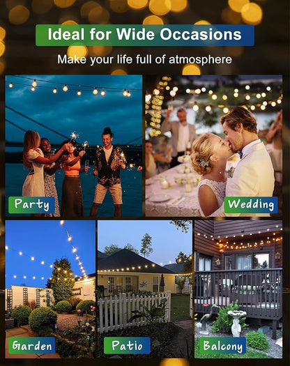 Solar String Lights Outdoor Waterproof 100FT with USB Port and 52 Shatterproof ST38 Bulbs(2 Spare), LED Solar Powered Patio Lights for Outside, Porch, Backyard, Gazebo, Garden(Warm White)
