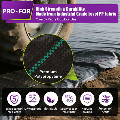 Heavy Duty Weed Barrier Fabric 3ft x 50ft, Landscape Ground Cover for Gardens & Driveways, Premium Weed Control with 10 U Shaped Staples