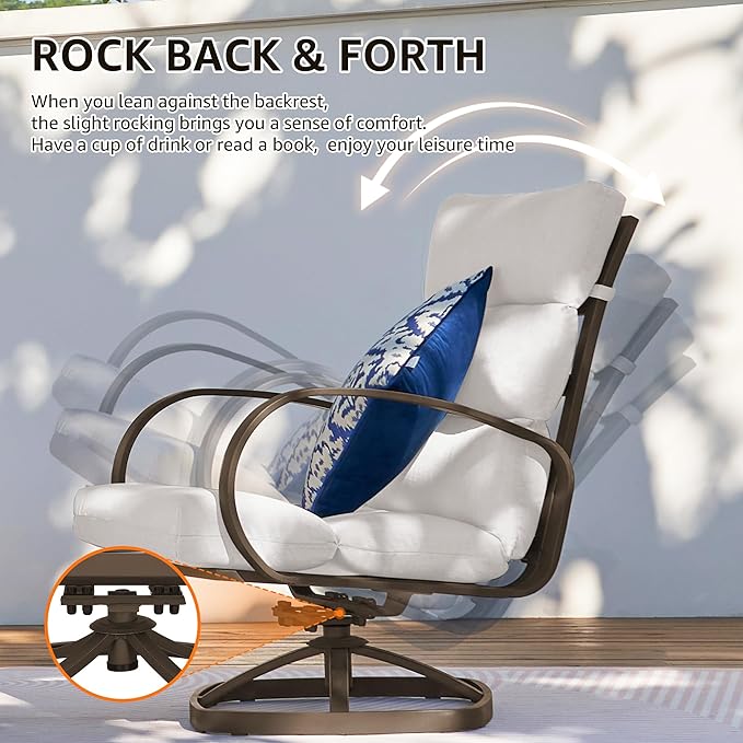 NATURAL EXPRESSIONS Patio Bistro Set, 3 Piece Outdoor Swivel Glider Rocking Chairs, Conversation Furniture with 2 Highback Rockers, 1 Table and 5" Cushion for Backyard,Porch,Yard,350lb. (Beige)