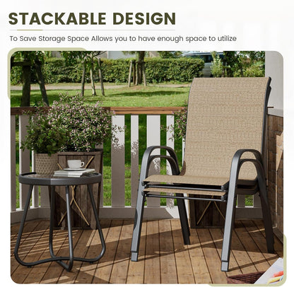 UDPATIO Patio Chairs Set of 2, Stackable Outdoor Dining Chairs with High Back, Breathable Textilene Fabric Outdoor Chair All Weather, 350LBS Capacity for Garden, Backyard (Brown)