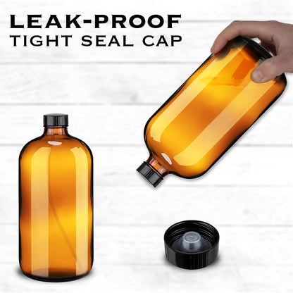 Large 32oz Amber Glass Spray Bottles with Funnel - Refillable Trigger Sprayer Containers for Oils, Cleaning Products, Plant Misting, Cooking, Hair, and Beauty. Includes 4 Bottles and 1 Funnel.