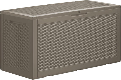 100 Gallon Resin Deck Box, Waterproof Outdoor Storage Bin for Patio Furniture, Pool Accessories, and Garden Tools, Lockable & UV-Resistant, Grey