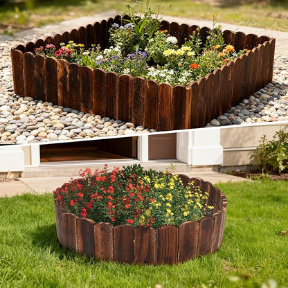 Wood Garden Edging 3 Pack 5.9" H × 47" L Flexible Wooden Garden Fence, Decorative Landscape Edging Border for Flower Beds, Lawns, Pathway, Yard