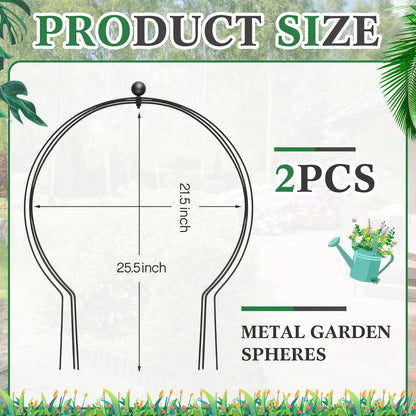2 Pcs Black Large Metal Trellis 27" x 23" Metal Garden Spheres for Climbing Plants Vine Stem Outdoor Indoor Plant Trellis for Potted Plants Flowers Decorative Support Holder