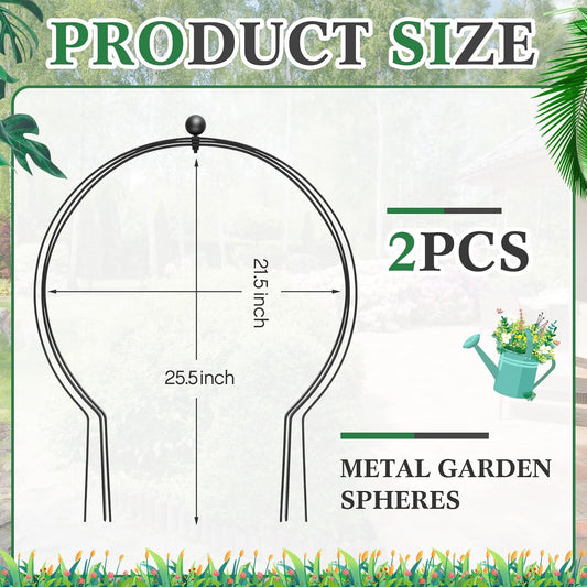 2 Pcs Black Large Metal Trellis 27" x 23" Metal Garden Spheres for Climbing Plants Vine Stem Outdoor Indoor Plant Trellis for Potted Plants Flowers Decorative Support Holder