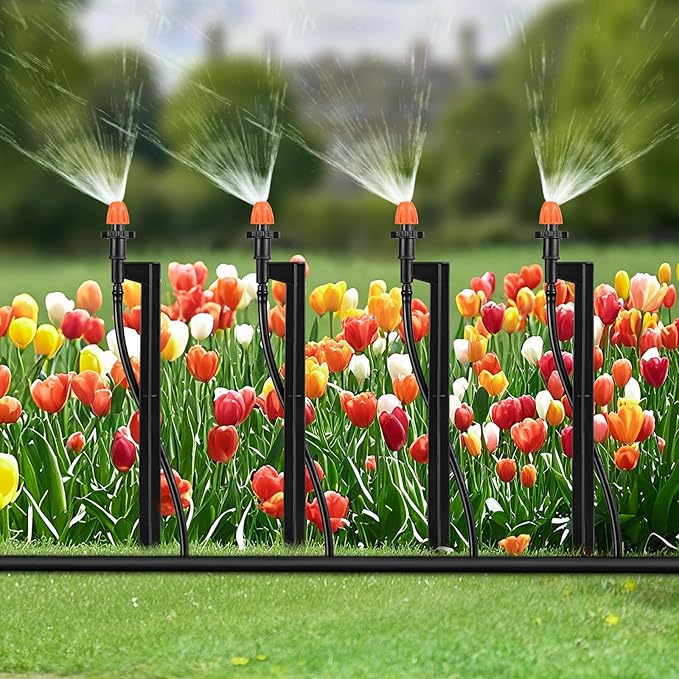 90 Degree Irrigation Sprinkler Heads: Micro Sprinkler Nozzle on 12 Inch Stake with 1/4" Tubing - Drip Spray Emitters for Garden Irrigation System (20 Pack)