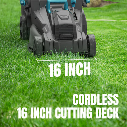 Electric Lawn Mower Cordless, 2x20V 16 inch Push Lawn Mower with 6-Position Cutting Height Adjustment, 2x4.0Ah Battery & Dual Charger Included