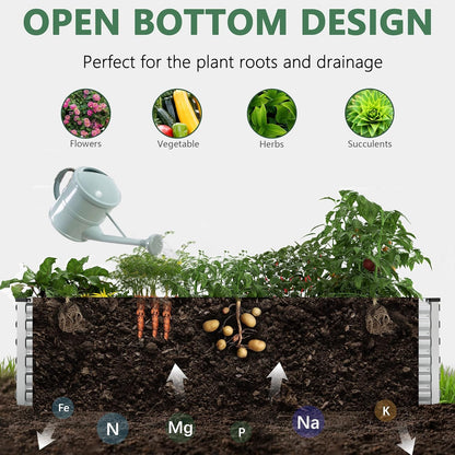 FOOWIN 4pcs 8x4x2ft Galvanized Raised Garden Bed, Planter Raised Garden Boxes Outdoor, Large Metal Raised Beds for Gardening, Garden Bed for Vegetables, Flowers, Herb,478 Gallon Capacity, Silver