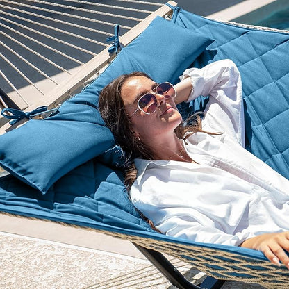 ANOW Double Hammock with Stand Included, Rope Hammock with Detachable Pillow and Pad for Outdoors Indoors, 450 LBS Weight Capacity, Blue