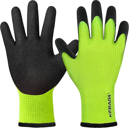 Kebada T3 Winter Work Gloves for Men and Women, Warm Knit Cold Weather Work Gloves, Thermal Insulated Freezer Gloves, 100% Latex Coating Non-slip Grip, Long Wrist Design, 1 Pair, Green, XX-Large